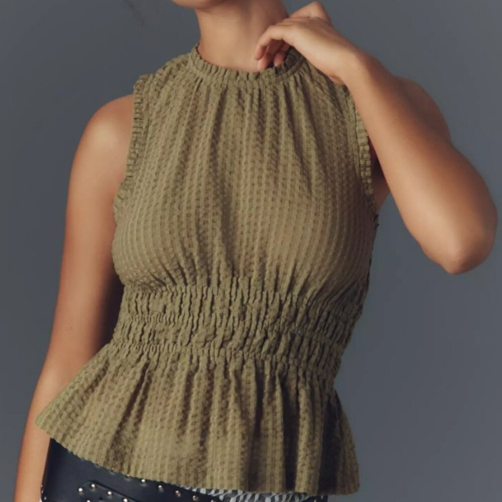 Anthropologie | Maeve Smocked Halter Top - Dark Green | Size SMALL